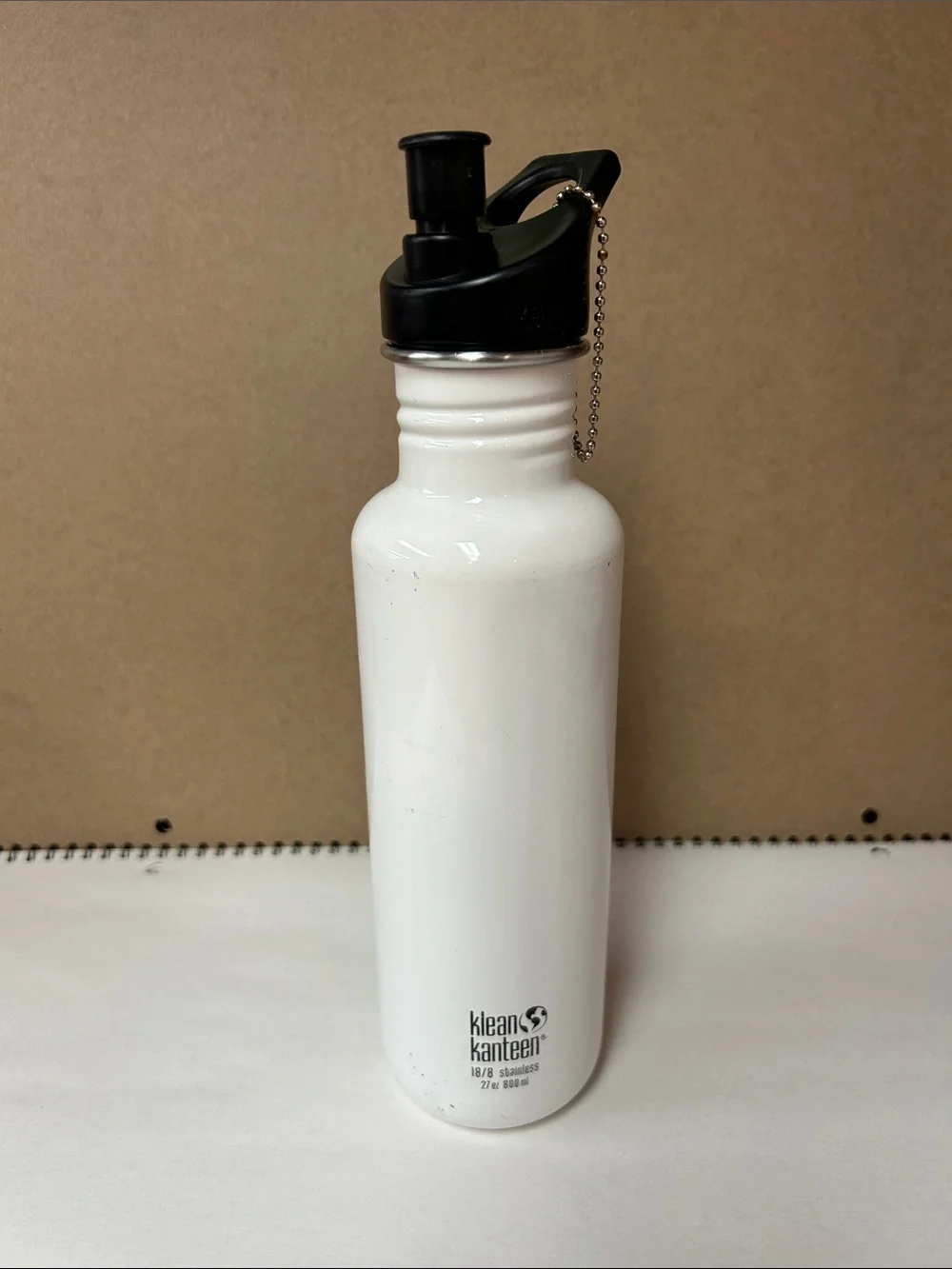 Klean Kanteen White Water Bottle with Black Sport Cap